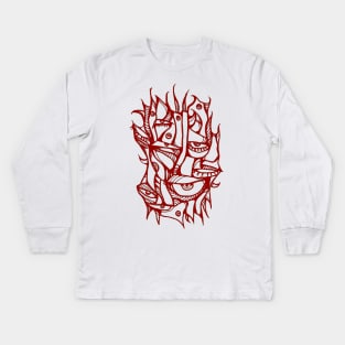 Abstract lines surreal magic eyes 3D red Kids Long Sleeve T-Shirt